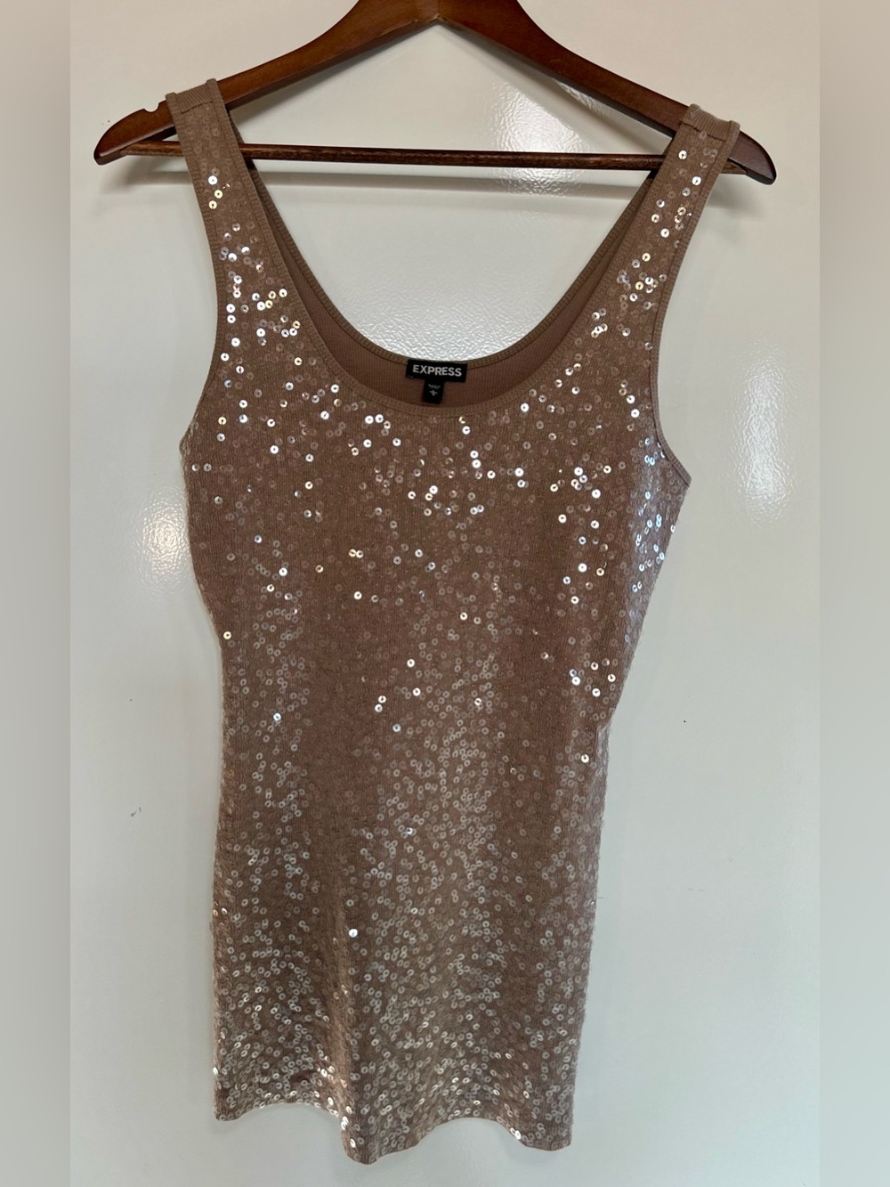 Express Taupe Sequined Tank Sz L - Picture 2 of 8
